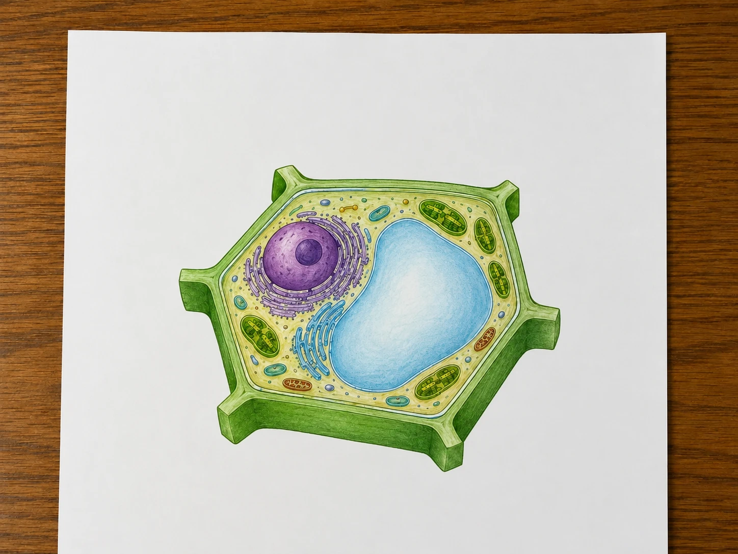 The same plant cell diagram with the labels erased to create a blank worksheet version