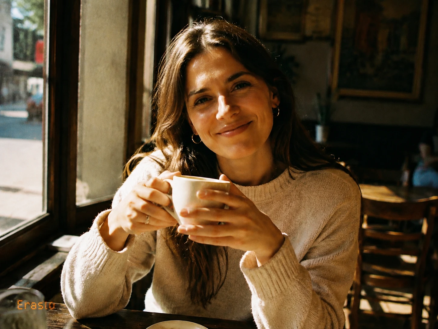 Cafe portrait with an orange-yellow Erasio date stamp