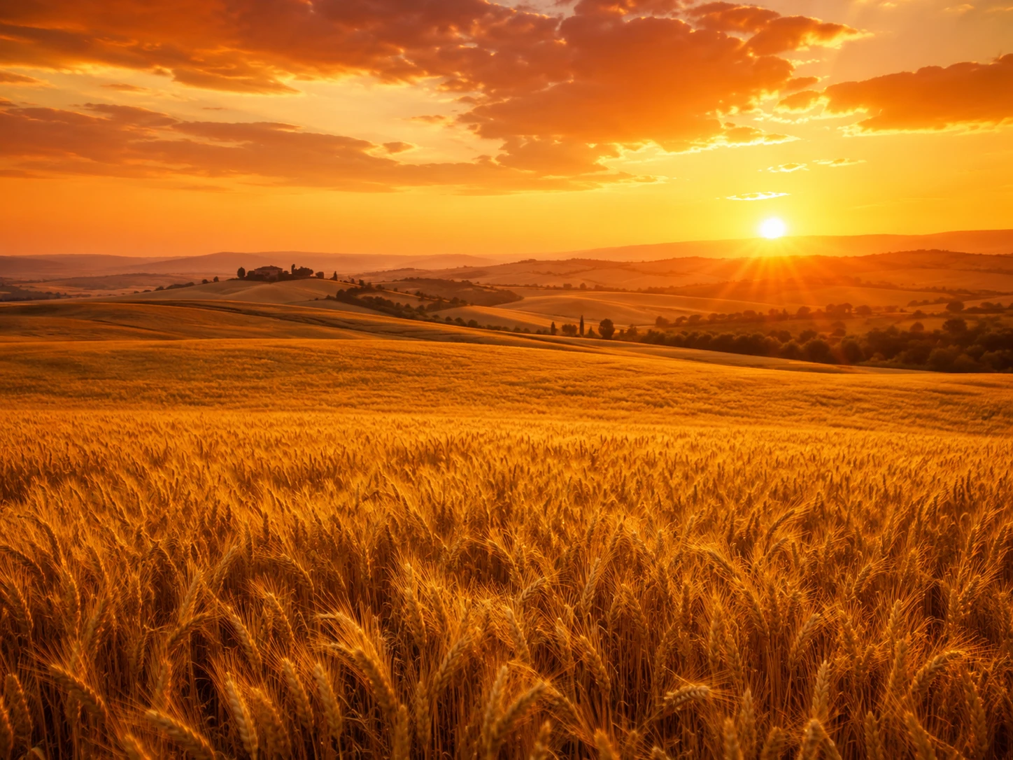 Golden wheat fields at sunset without text overlays
