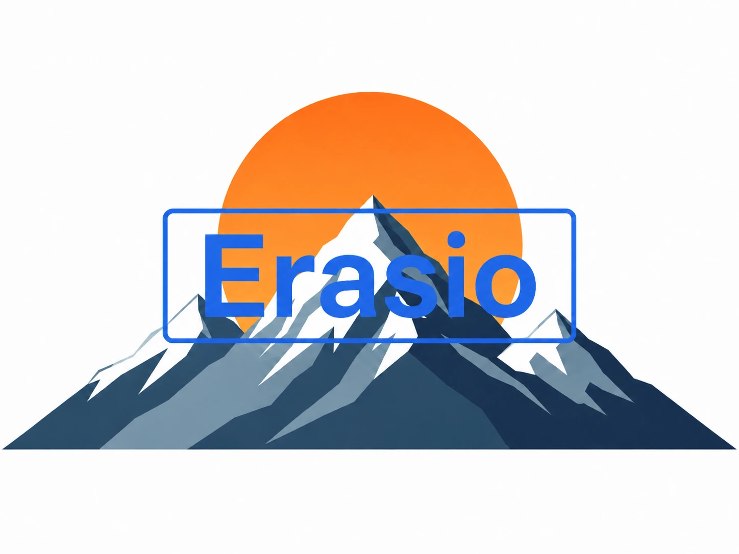 Minimalist mountain illustration with a centered blue Erasio proof watermark